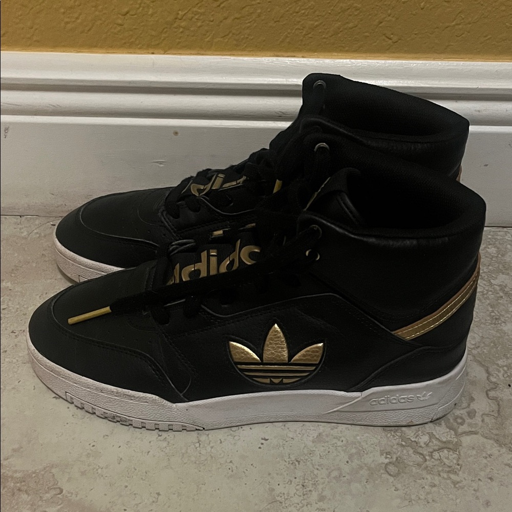 Adidas Black and Gold Mid-Top Sneakers FW2039